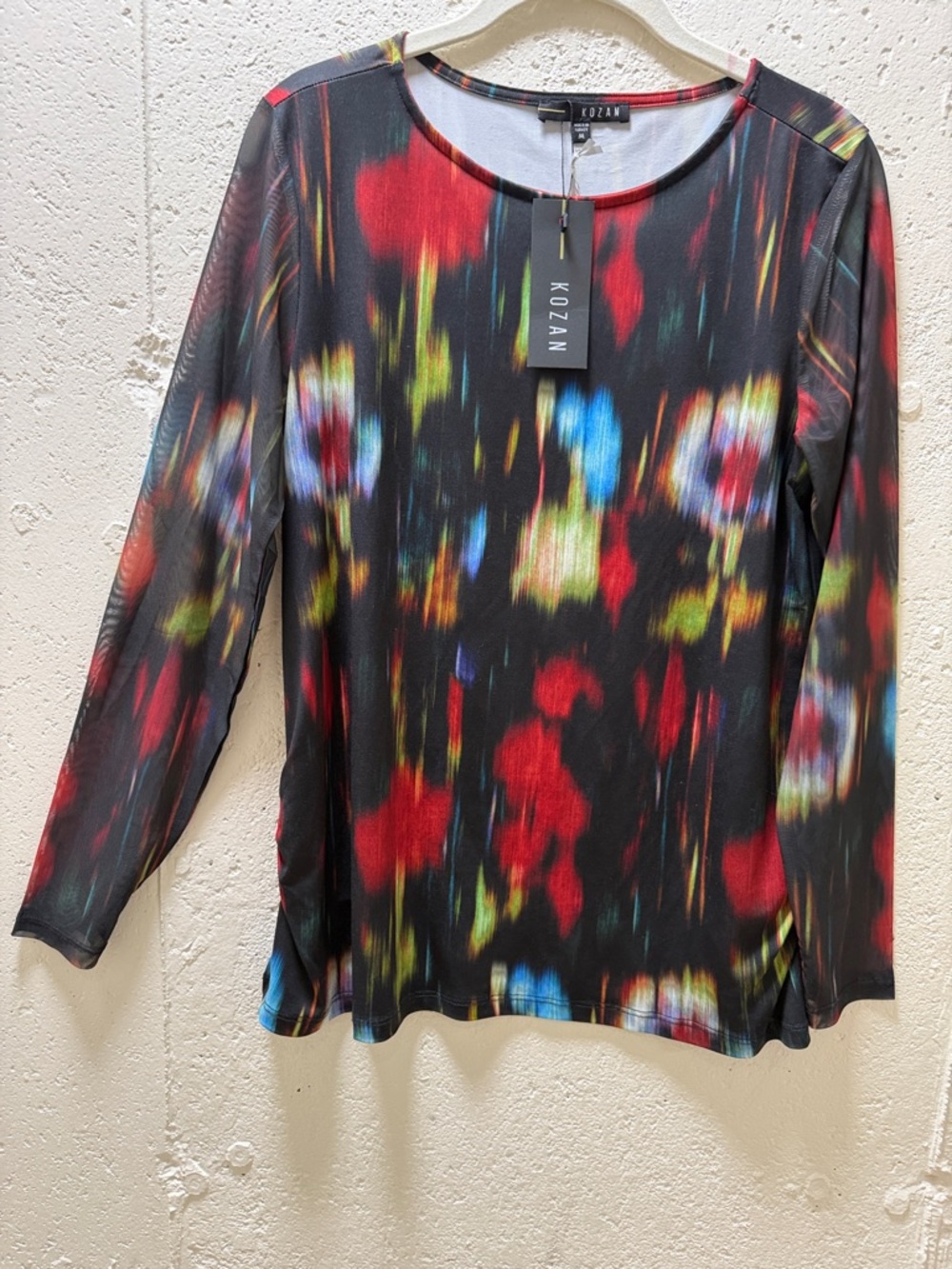 Kozan Women's Black Long-Sleeve Multicolor Abstract Print Top